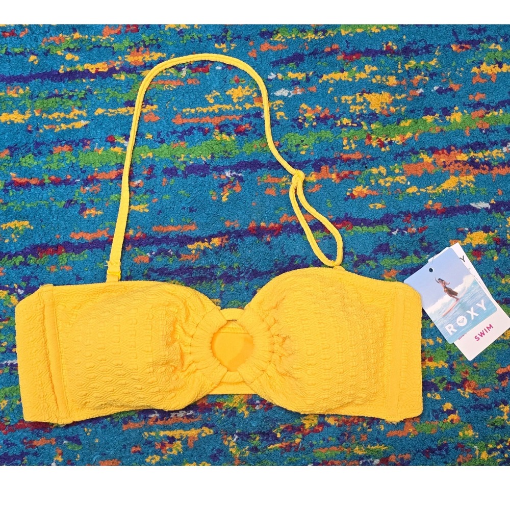 NWT Roxy Haliewa Bandeau Bikini top Yellow Textured Women Size L